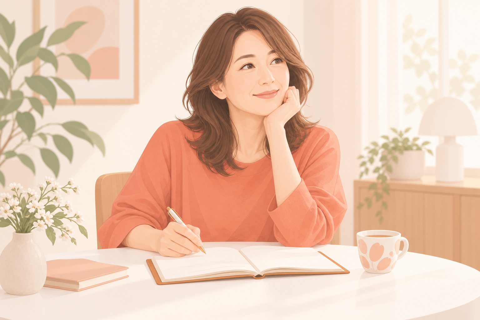 手帳を開き、自分に合うセッションのペースを考える女性のイラスト